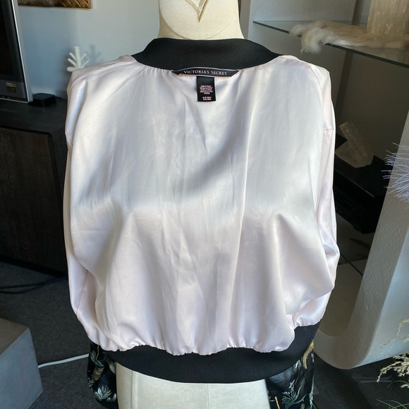 Victoria’s Secret Tropical Palm Leaf Satin Bomber Jacket S beach clubwear - Picture 4 of 6